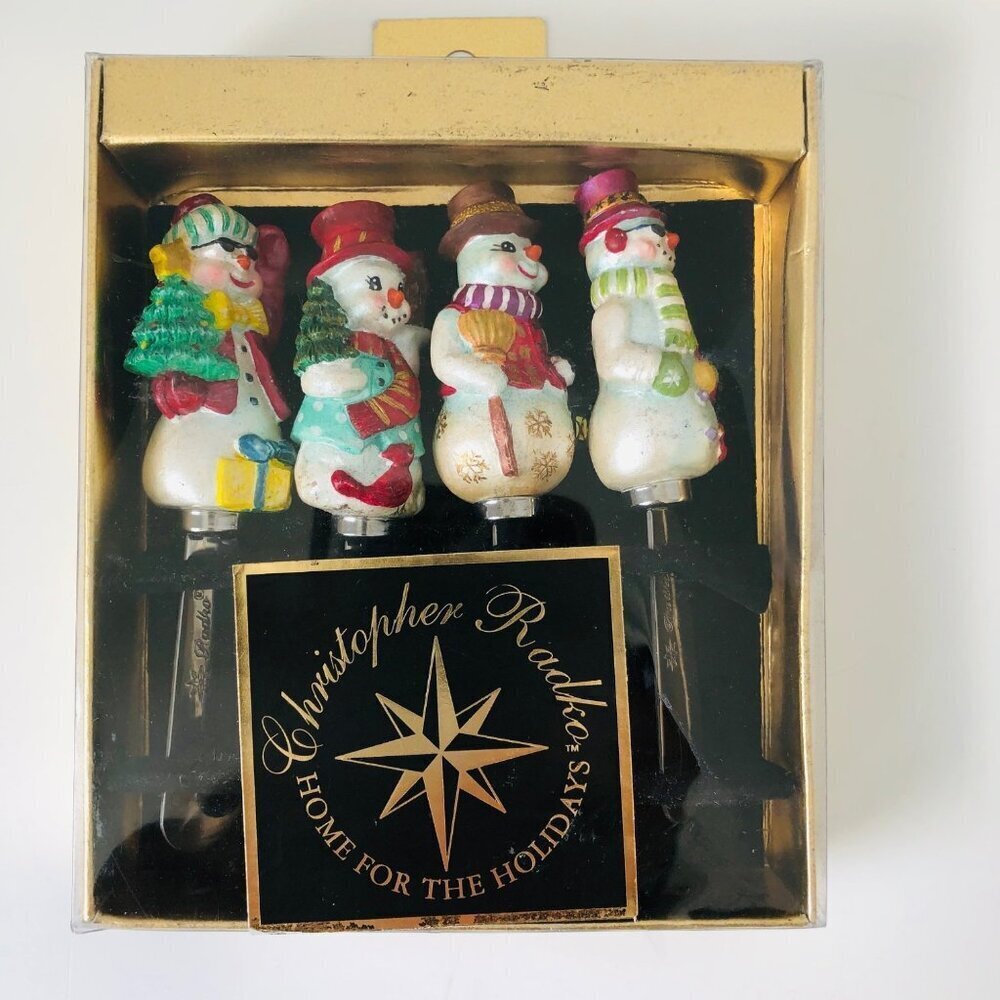 Christopher Radko Holiday Spreader Set 4‎ Cheese Snowmen New Pate Christmas